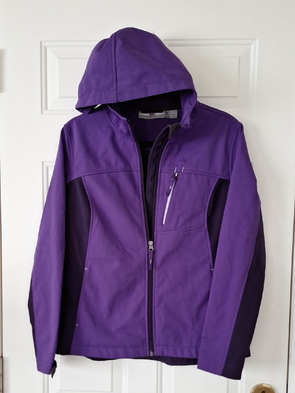 Free Tech Purple and Black Color Block Jacket with Hood.
